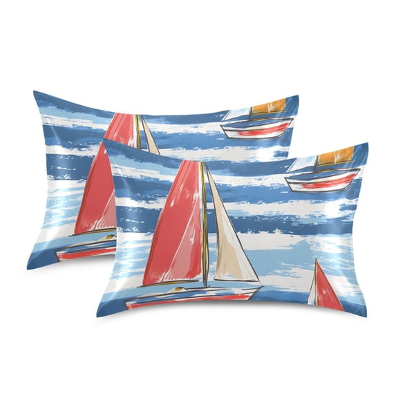 Yayeee Pillowcase King Size Set of 2 Satin Wrinkle Resistant Pillow Case, Red Sailboats