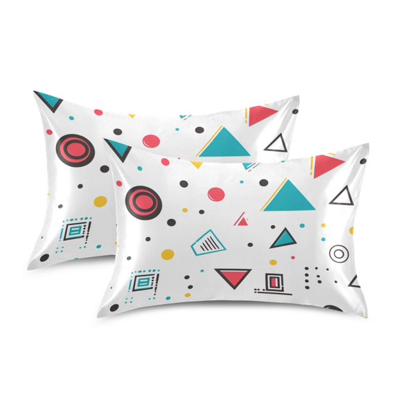 Yayeee Pillowcase King Size Set of 2 Satin Wrinkle Resistant Pillow Case, Red Simple Shapes