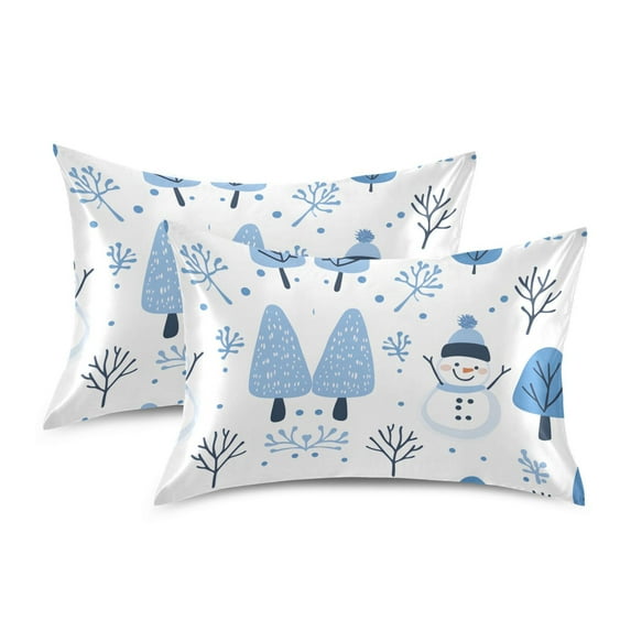 Yayeee Pillowcase King Size Set of 2 Satin Wrinkle Resistant Pillow Case, Simple Cartoon Snowmen