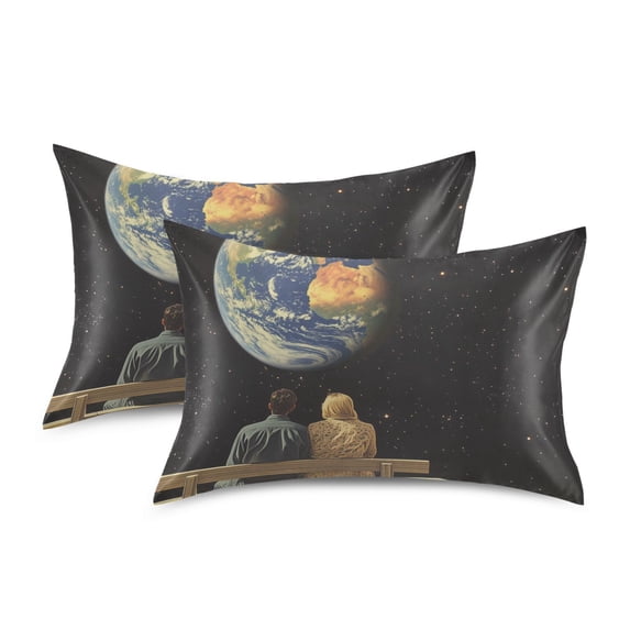 Yayeee Pillowcase King Size Set of 2 Satin Wrinkle Resistant Pillow Case, Sitting on The Moon