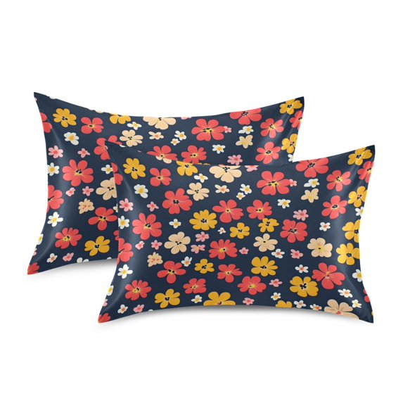 Yayeee Pillowcase King Size Set of 2 Satin Wrinkle Resistant Pillow Case, Small Colorful Flower