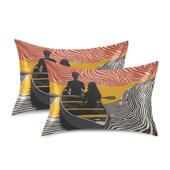 Yayeee Pillowcase King Size Set of 2 Satin Wrinkle Resistant Pillow Case, Striped Boat