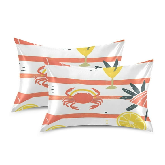 Yayeee Pillowcase King Size Set of 2 Satin Wrinkle Resistant Pillow Case, Striped Crab