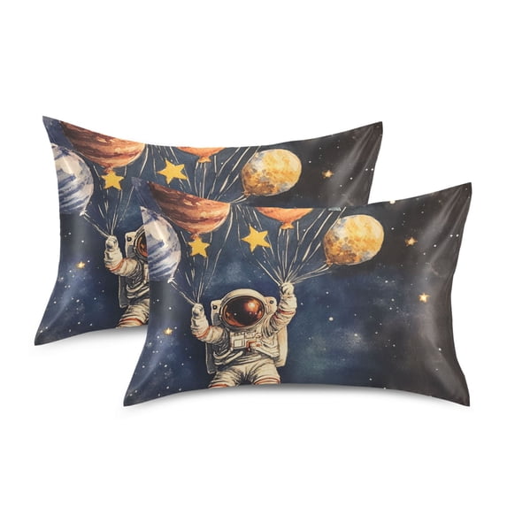 Yayeee Pillowcase King Size Set of 2 Satin Wrinkle Resistant Pillow Case, Watercolor Astronaut