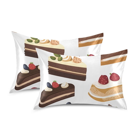 Yayeee Pillowcase King Size Set of 2 Satin Wrinkle Resistant Pillow Case, White Cakes Pattern