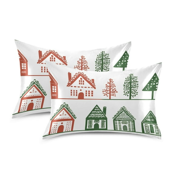 Yayeee Pillowcase King Size Set of 2 Satin Wrinkle Resistant Pillow Case, White Christmas House