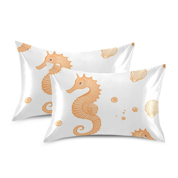 Yayeee Pillowcase King Size Set of 2 Satin Wrinkle Resistant Pillow Case, White Seahorse