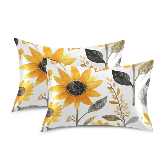Yayeee Pillowcase King Size Set of 2 Satin Wrinkle Resistant Pillow Case, White Watercolor Sunflowers