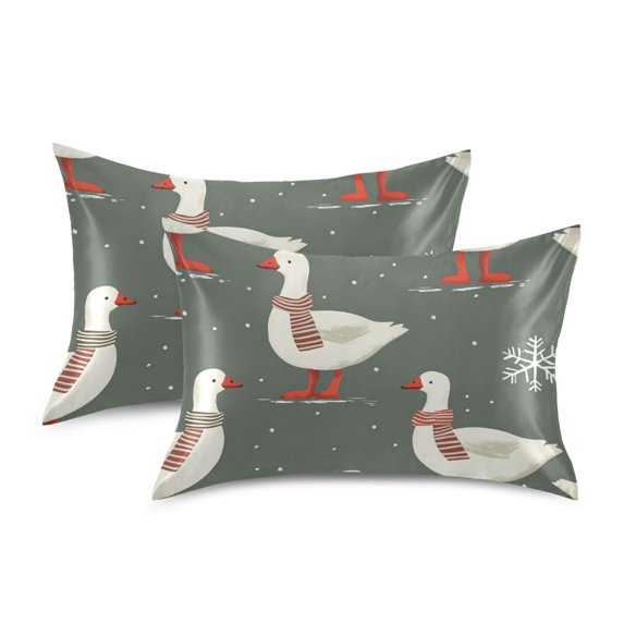 Yayeee Pillowcase King Size Set of 2 Satin Wrinkle Resistant Pillow Case, Winter Goose
