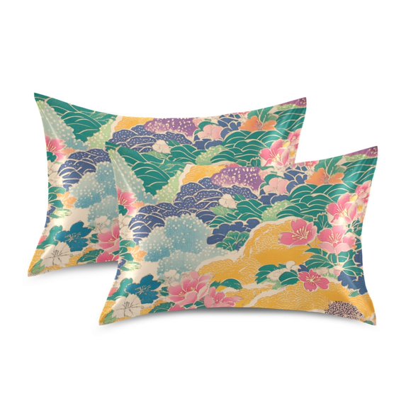 Yayeee Pillowcase King Size Set of 2 Satin Wrinkle Resistant Pillow Case, Yellow Floral Wave