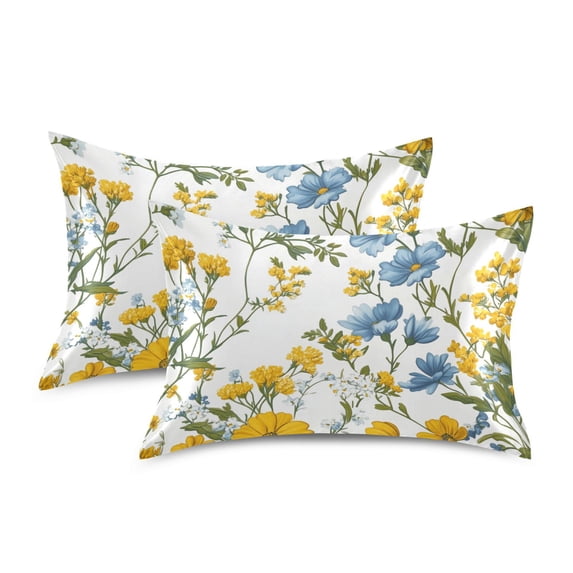 Yayeee Pillowcase King Size Set of 2 Satin Wrinkle Resistant Pillow Case, Yellow Floral