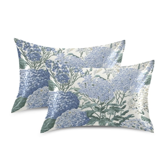 Yayeee Pillowcase Queen Size Set of 2 Satin Wrinkle Resistant Envelope Pillow Case, Blue Hydrangeas Pattern