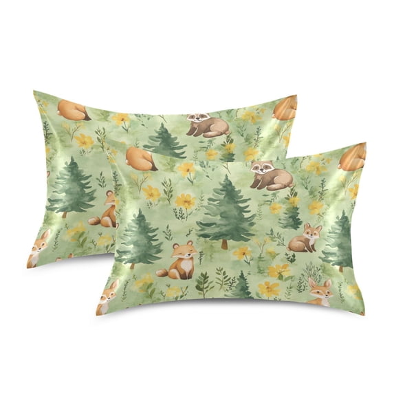 Yayeee Pillowcase Queen Size Set of 2 Satin Wrinkle Resistant Envelope Pillow Case, Cartoon Forest Animals