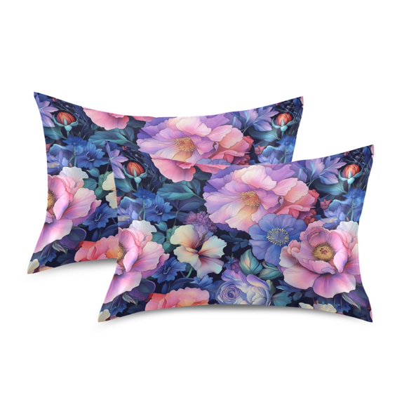 Yayeee Pillowcase Queen Size Set of 2 Satin Wrinkle Resistant Envelope Pillow Case, Colorful Art Flowers