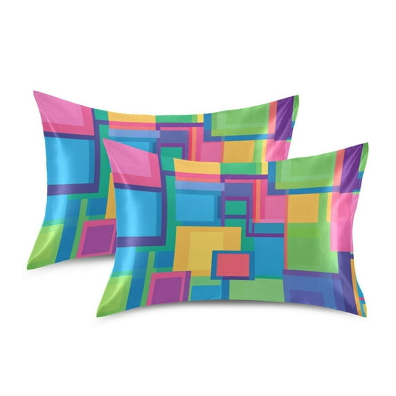 Yayeee Pillowcase Queen Size Set of 2 Satin Wrinkle Resistant Envelope Pillow Case, Colorful Geometric Pattern