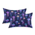 thumbnail image 1 of Yayeee Pillowcase Queen Size Set of 2 Satin Wrinkle Resistant Envelope Pillow Case, Dark Blue Jellyfish Pattern, 1 of 8