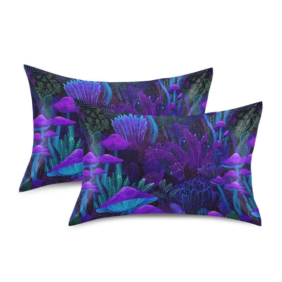Yayeee Pillowcase Queen Size Set of 2 Satin Wrinkle Resistant Envelope Pillow Case, Dark Mushrooms Pattern