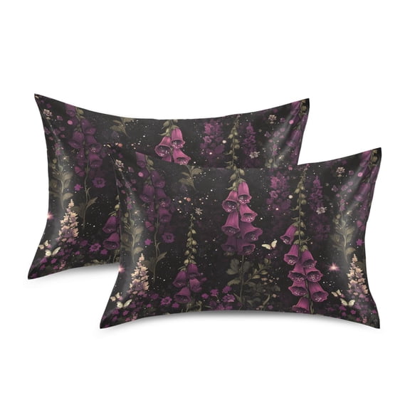 Yayeee Pillowcase Queen Size Set of 2 Satin Wrinkle Resistant Envelope Pillow Case, Dark Purple Floral Pattern