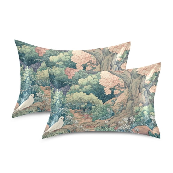 Yayeee Pillowcase Queen Size Set of 2 Satin Wrinkle Resistant Envelope Pillow Case, Floral Forest Pattern