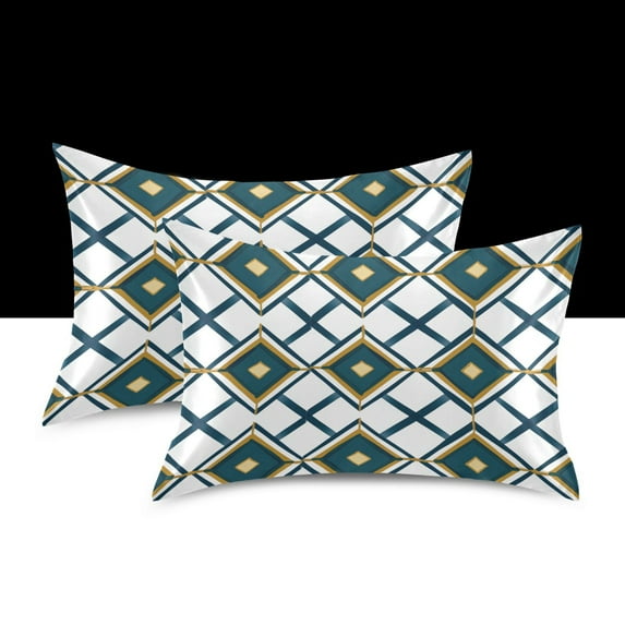 Yayeee Pillowcase Queen Size Set of 2 Satin Wrinkle Resistant Envelope Pillow Case, Gold Geometric Pattern