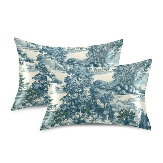 Yayeee Pillowcase Queen Size Set of 2 Satin Wrinkle Resistant Envelope Pillow Case, Green Flourishing Garden