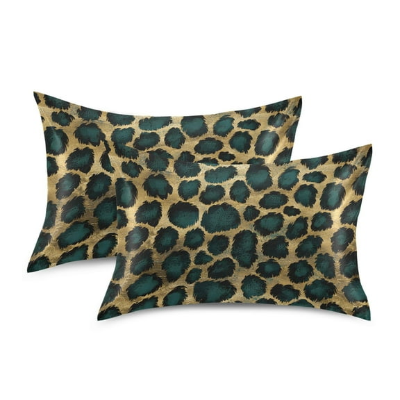 Yayeee Pillowcase Queen Size Set of 2 Satin Wrinkle Resistant Envelope Pillow Case, Green Leopard Pattern
