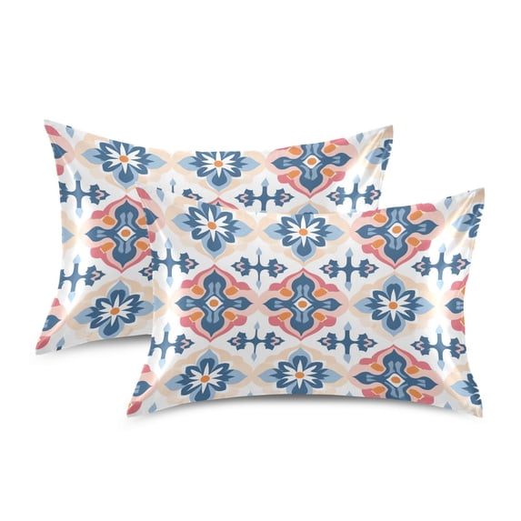 Yayeee Pillowcase Queen Size Set of 2 Satin Wrinkle Resistant Envelope Pillow Case, Navy Blossom Mosaic