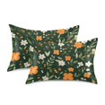 thumbnail image 1 of Yayeee Pillowcase Queen Size Set of 2 Satin Wrinkle Resistant Envelope Pillow Case, Orange Flowers, 1 of 8