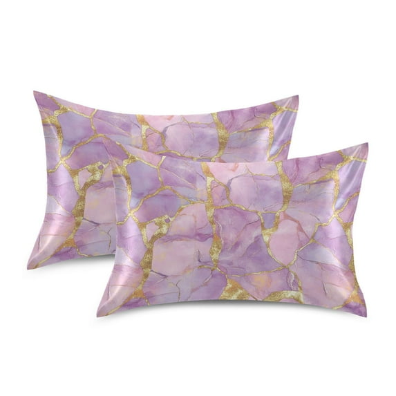 Yayeee Pillowcase Queen Size Set of 2 Satin Wrinkle Resistant Envelope Pillow Case, Pastel Pink Marble Pattern