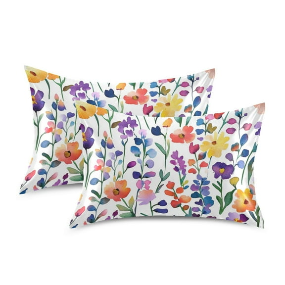 Yayeee Pillowcase Queen Size Set of 2 Satin Wrinkle Resistant Envelope Pillow Case, Purple Wildflower Pattern