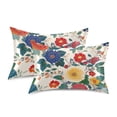 thumbnail image 1 of Yayeee Pillowcase Queen Size Set of 2 Satin Wrinkle Resistant Envelope Pillow Case, Red Japanese Floral Pattern, 1 of 8