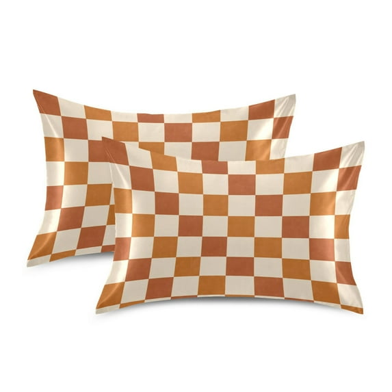 Yayeee Pillowcase Queen Size Set of 2 Satin Wrinkle Resistant Envelope Pillow Case, Rusty Orange Plaid