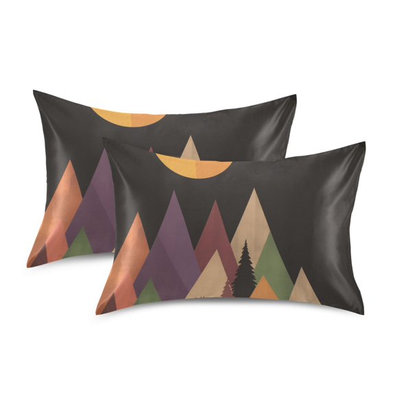Yayeee Pillowcase Queen Size Set of 2 Satin Wrinkle Resistant Pillow Case, Abstract Mountain