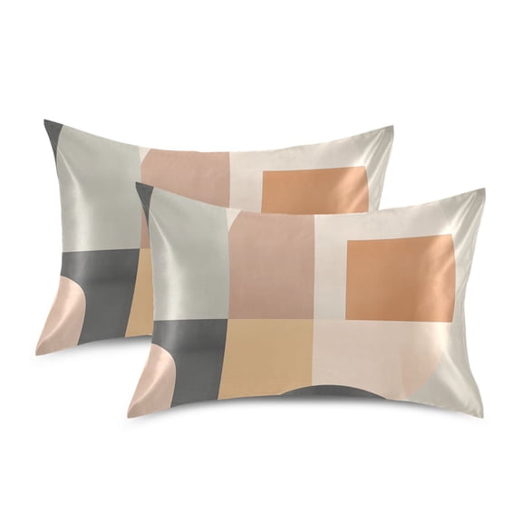 Yayeee Pillowcase Queen Size Set of 2 Satin Wrinkle Resistant Pillow Case, Abstract Shapes