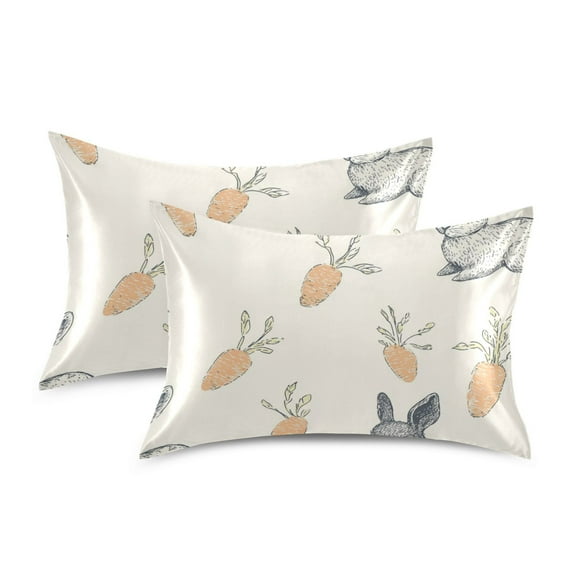 Yayeee Pillowcase Queen Size Set of 2 Satin Wrinkle Resistant Pillow Case, Adorable Bunnies