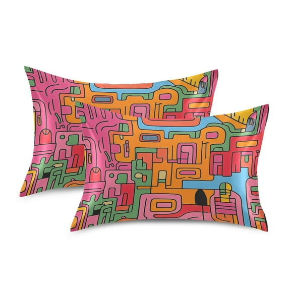 Yayeee Pillowcase Queen Size Set of 2 Satin Wrinkle Resistant Pillow Case, Art City