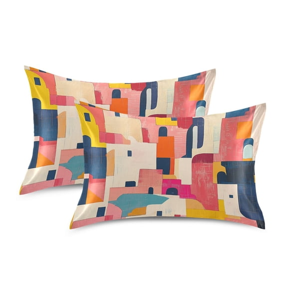 Yayeee Pillowcase Queen Size Set of 2 Satin Wrinkle Resistant Pillow Case, Art Geometric