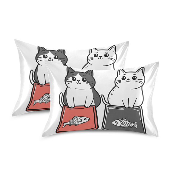 Yayeee Pillowcase Queen Size Set of 2 Satin Wrinkle Resistant Pillow Case, Black Chubby Cat