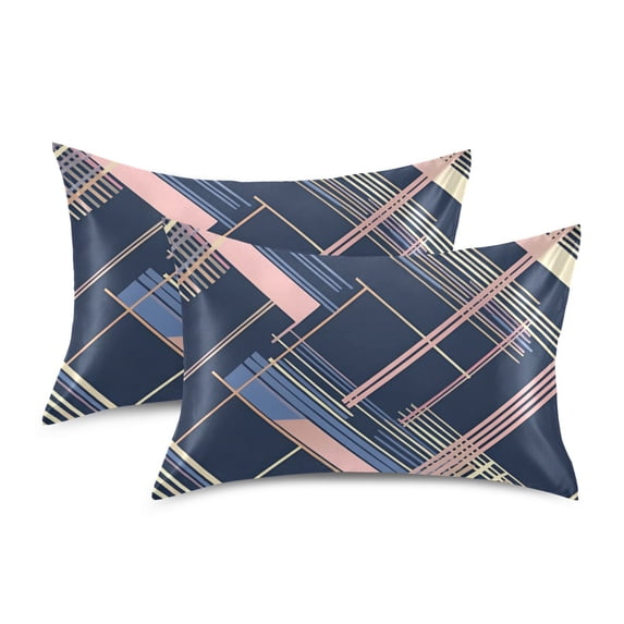 Yayeee Pillowcase Queen Size Set of 2 Satin Wrinkle Resistant Pillow Case, Black Stripes