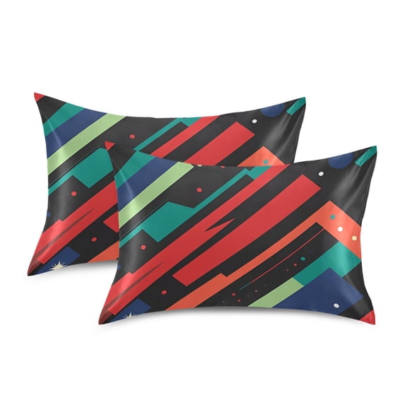 Yayeee Pillowcase Queen Size Set of 2 Satin Wrinkle Resistant Pillow Case, Blue Abstract Lines