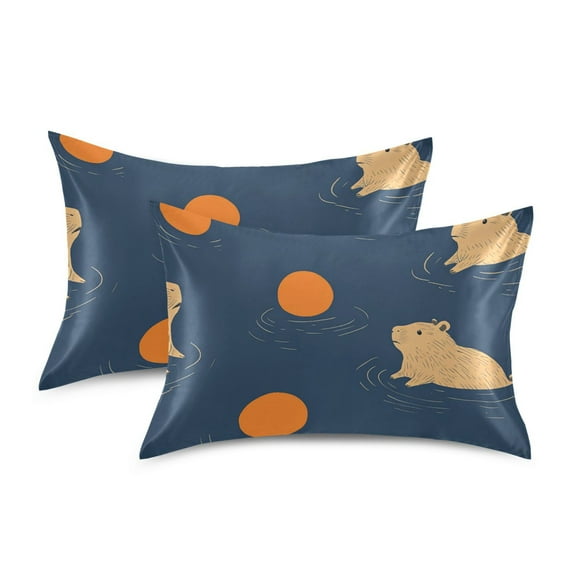 Yayeee Pillowcase Queen Size Set of 2 Satin Wrinkle Resistant Pillow Case, Blue Capybaras
