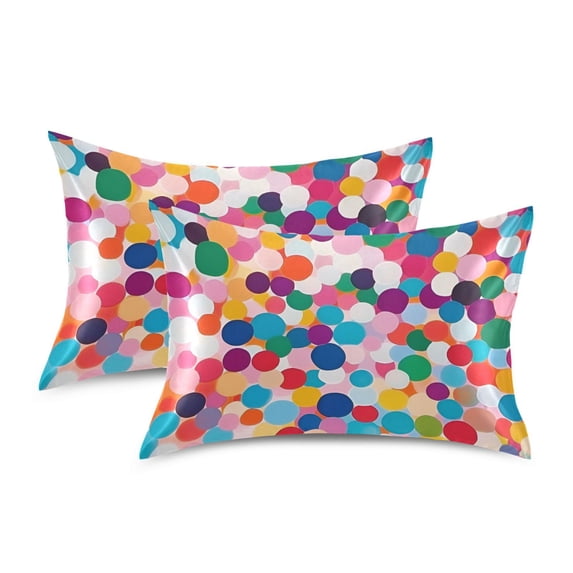 Yayeee Pillowcase Queen Size Set of 2 Satin Wrinkle Resistant Pillow Case, Blue Colorful Circles