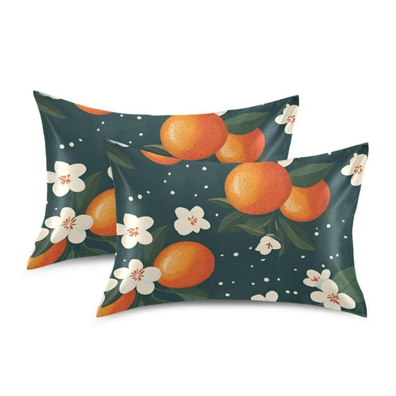Yayeee Pillowcase Queen Size Set of 2 Satin Wrinkle Resistant Pillow Case, Blue Floral Oranges