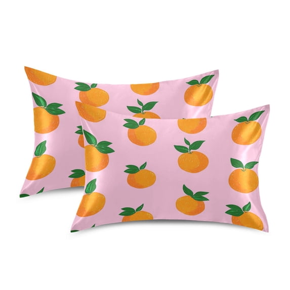 Yayeee Pillowcase Queen Size Set of 2 Satin Wrinkle Resistant Pillow Case, Cartoon Oranges