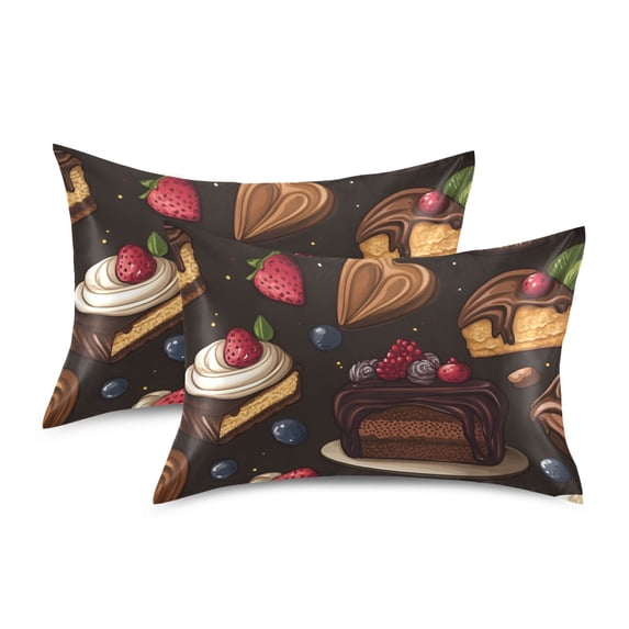 Yayeee Pillowcase Queen Size Set of 2 Satin Wrinkle Resistant Pillow Case, Chocolate Cakes