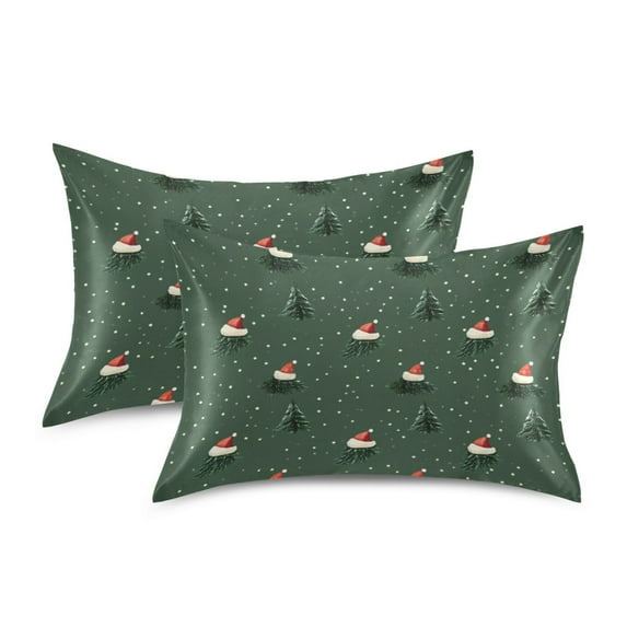 Yayeee Pillowcase Queen Size Set of 2 Satin Wrinkle Resistant Pillow Case, Christmas Forest