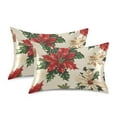thumbnail image 1 of Yayeee Pillowcase Queen Size Set of 2 Satin Wrinkle Resistant Pillow Case, Christmas Poinsettia, 1 of 8