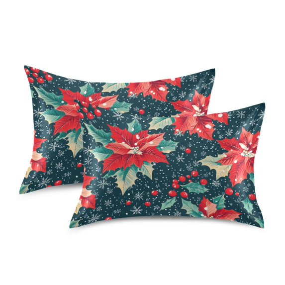 Yayeee Pillowcase Queen Size Set of 2 Satin Wrinkle Resistant Pillow Case, Christmas Themed Leaves