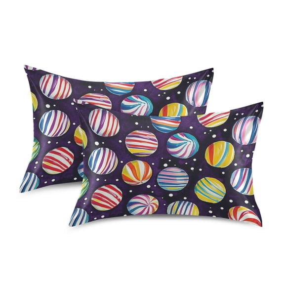 Yayeee Pillowcase Queen Size Set of 2 Satin Wrinkle Resistant Pillow Case, Colorful Candies