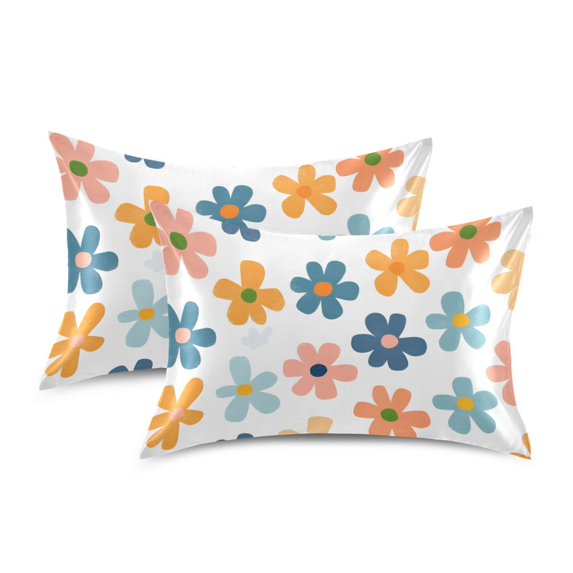 Yayeee Pillowcase Queen Size Set of 2 Satin Wrinkle Resistant Pillow Case, Colorful Flowers